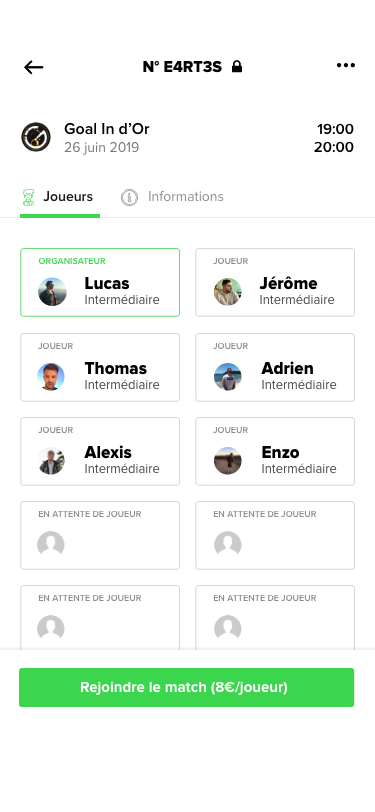 Écran Match Application Mobile Fivezone
